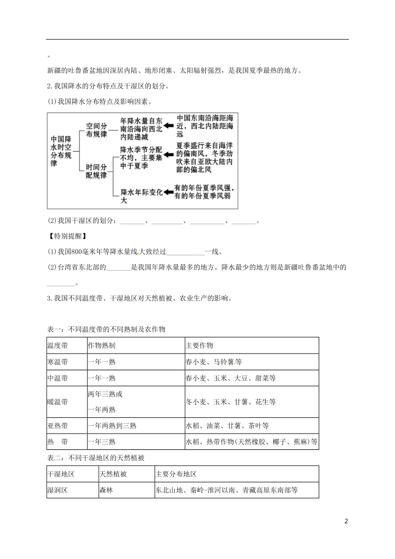 福建省三明市宁化县2018届中考地理第二单元世界地理第12课时中国的气候复习题.doc_第2页