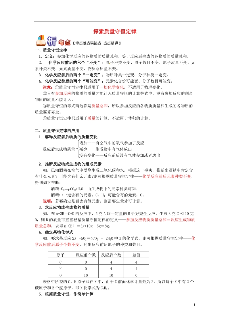 通用版中考化学重难点易错点复习讲练探索质量守恒定律含解析.doc_第1页