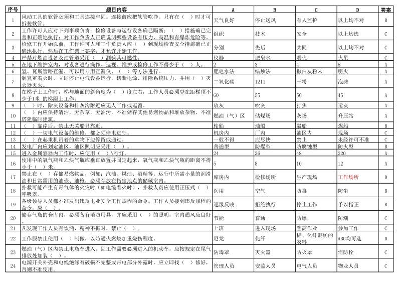 《电业安全工作规程》热机部分-选择和判断答案.xls_第1页