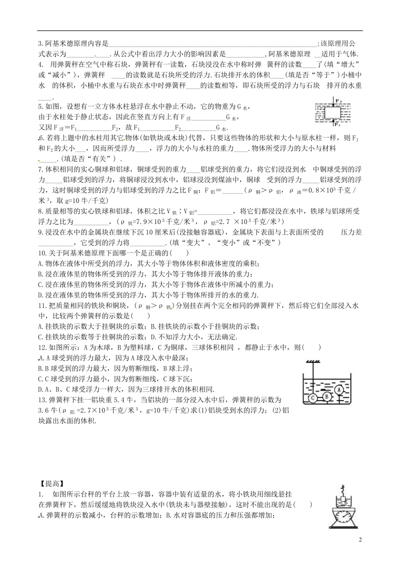 陕西省山阳县八年级物理下册第十章浮力第1_2节复习导学案无答案新版新人教版.doc_第2页