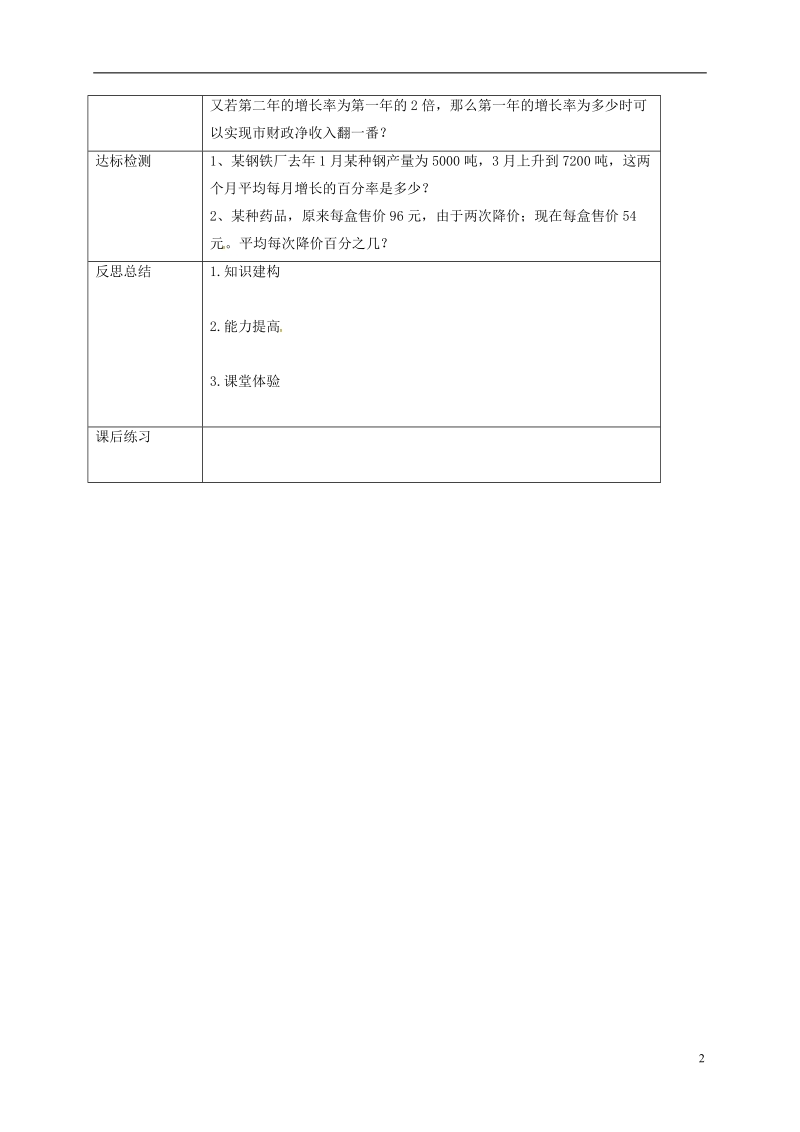 重庆市沙坪坝区虎溪镇九年级数学上册第22章一元二次方程22.3实践与探索二教案新版华东师大版.doc_第2页