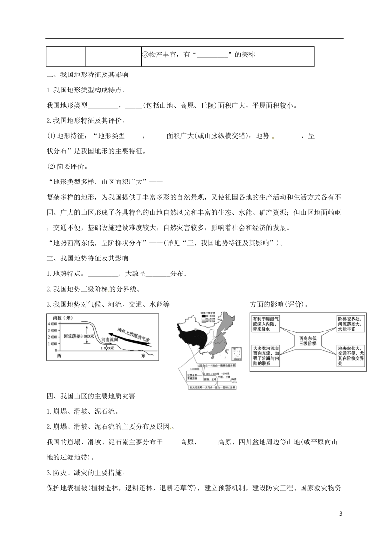 福建省三明市宁化县2018届中考地理第二单元世界地理第11课时中国的地形复习题.doc_第3页