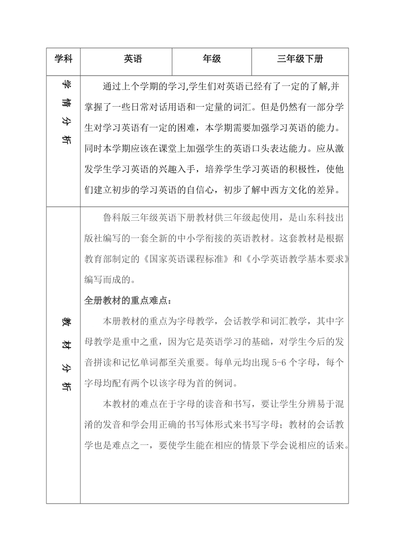 三年级下英语教学素材鲁科版三年级英语下册英语教学计划鲁科版.docx_第1页