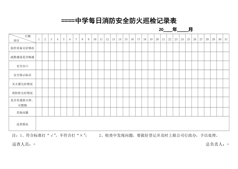 学校消防安全巡查记录表每日每月每季度.doc_第1页