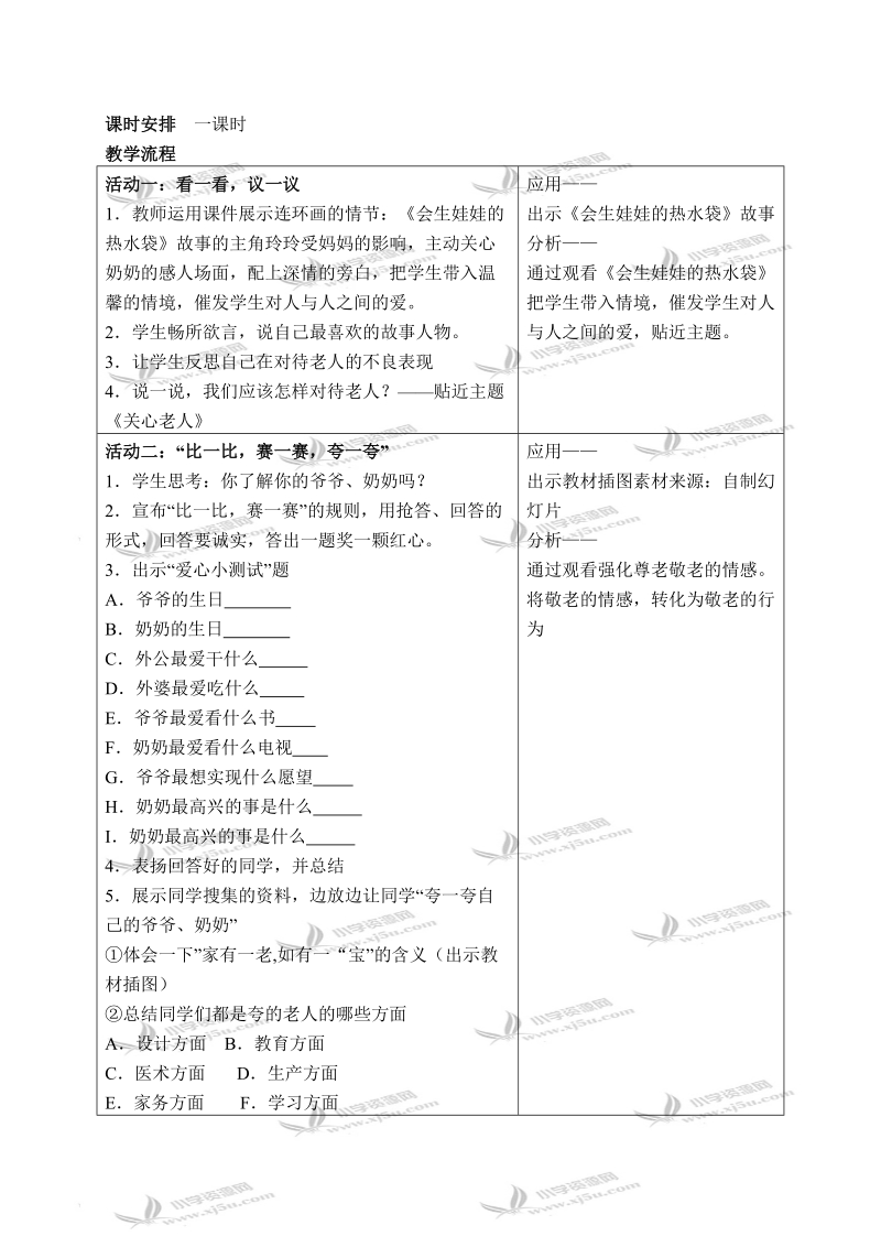 （苏教版）一年级品德与生活下册教案 关心老人 2.doc_第2页