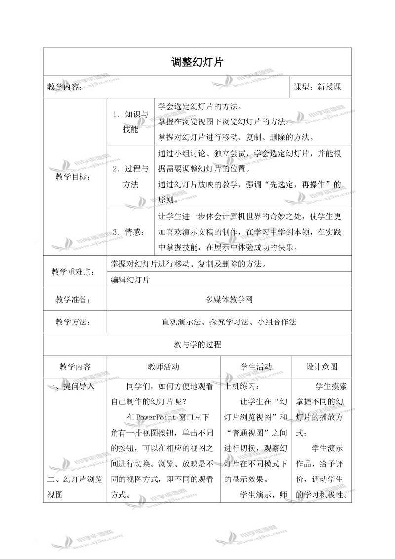 （苏科版）第二册信息技术教案 调整幻灯片.doc_第1页