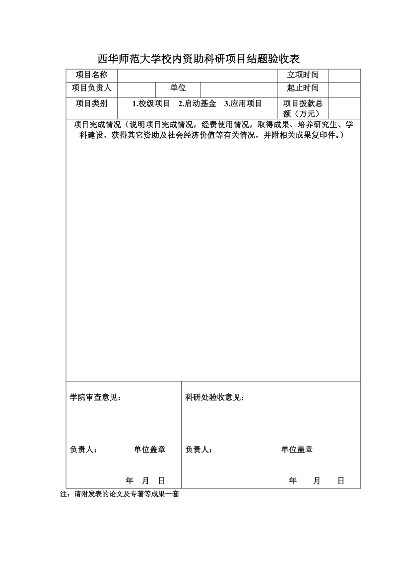 西华师范大学校内资助科研项目结题验收表.doc_第1页