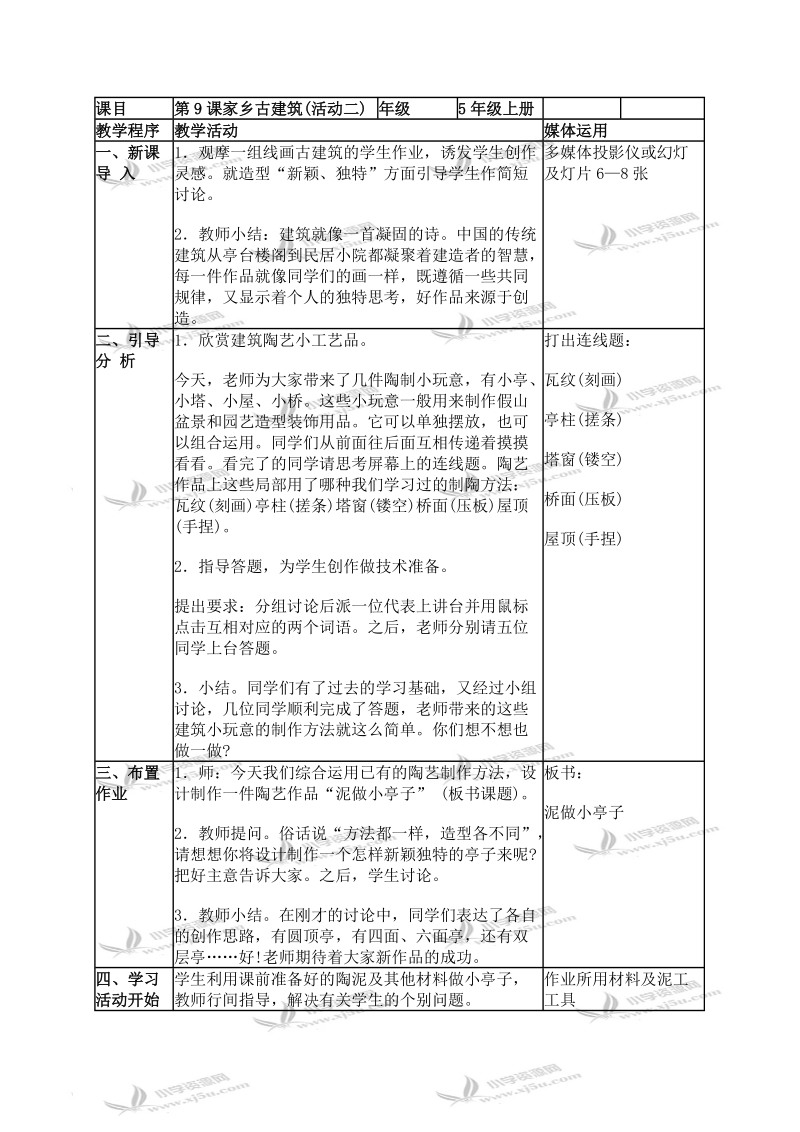 （湘美版）五年级美术上册教案 家乡古建筑 2.doc_第1页