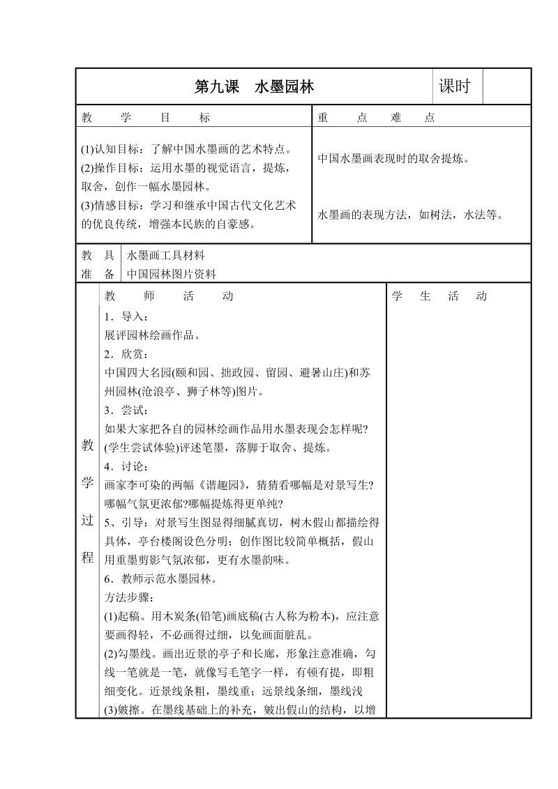 （苏少版）六年级美术下册教案 水墨园林.doc_第1页