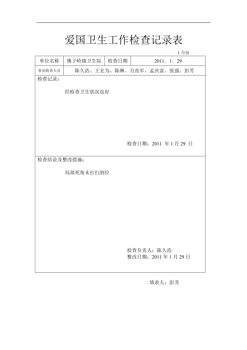 爱国卫生工作检查记录表.doc_第1页