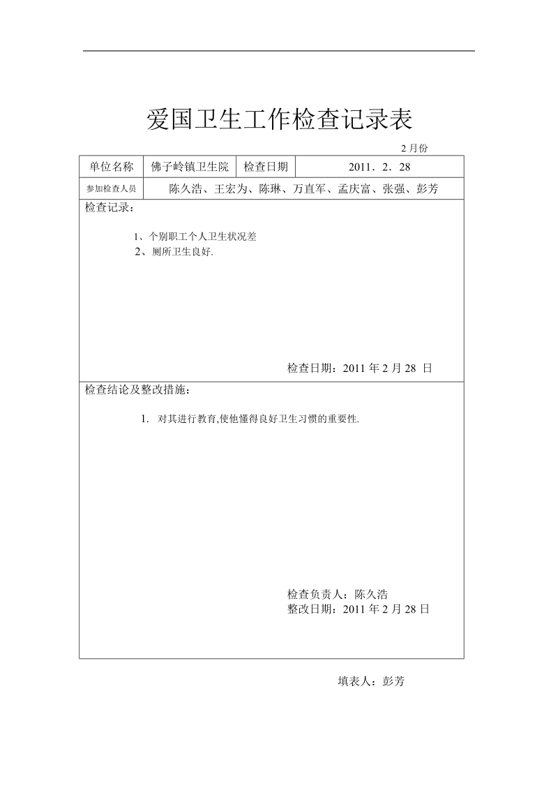 爱国卫生工作检查记录表.doc_第2页