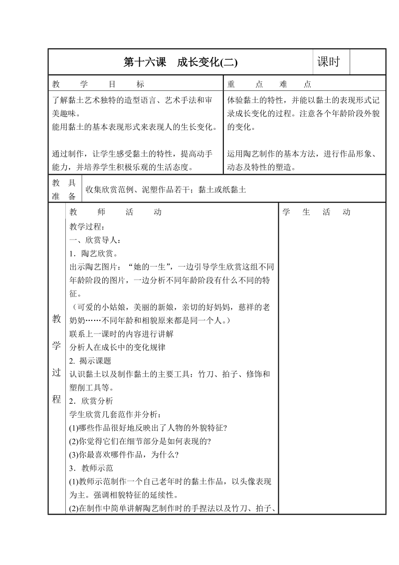 （苏少版）六年级美术下册教案 成长变化(二).doc_第1页