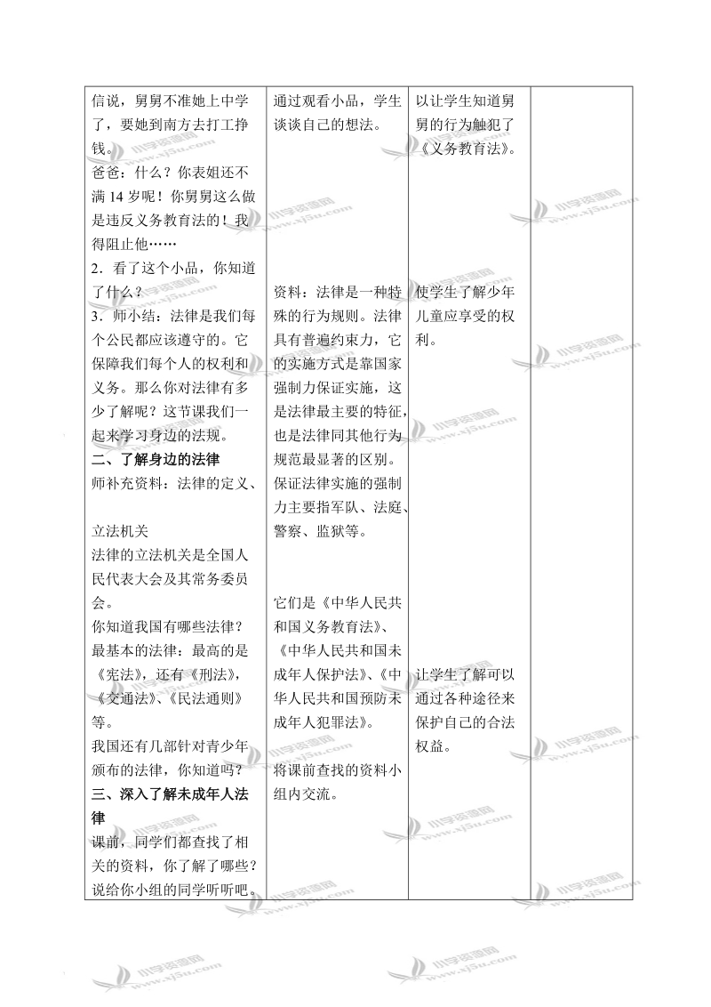 （鲁教版）四年级品德与社会下册教案 我做小小普法员 1.doc_第2页