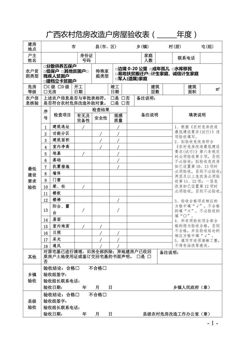 关于启用新版广西农村危房改造户房屋验收表的通知.doc_第1页