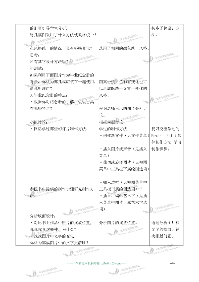 （北京版）六年级美术下册教案 设计电子毕业纪念册 1.doc_第2页