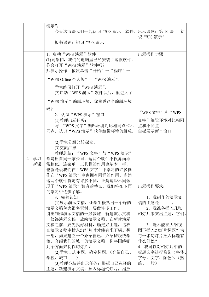 四年级下信息技术教案苏科版（新版）信息技术四年级15课-初识“wps演示” (1)苏科版（新版）.doc_第2页