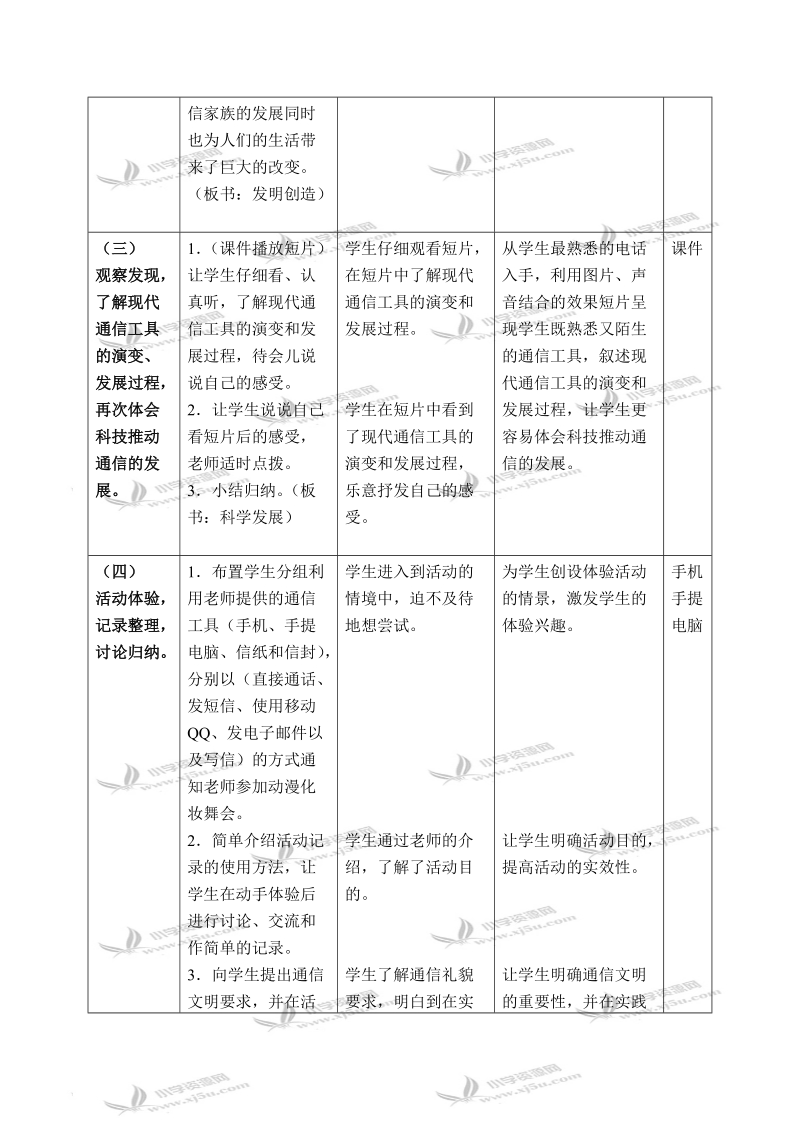 （北师大版）四年级品德与社会下册教案 通信技术与我们的生活-不断更新的通信家族 1.doc_第3页