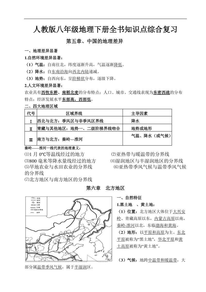 人教版八年级地理下册全书知识点综合复习.doc_第1页