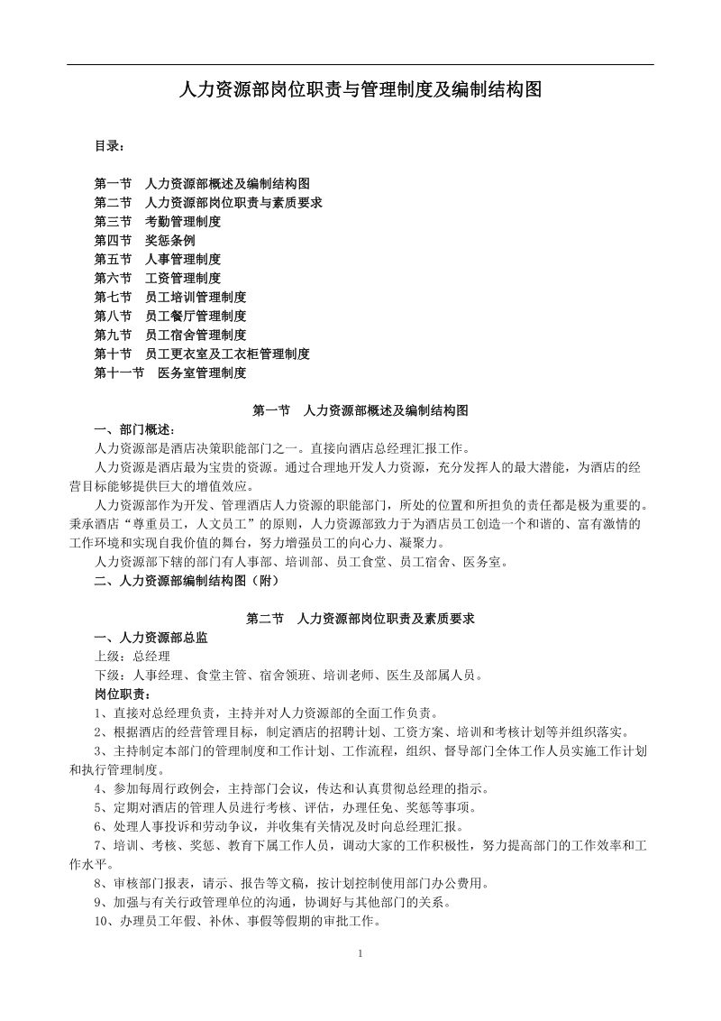 人力资源部岗位职责与管理制度及编制结构图doc.doc_第1页