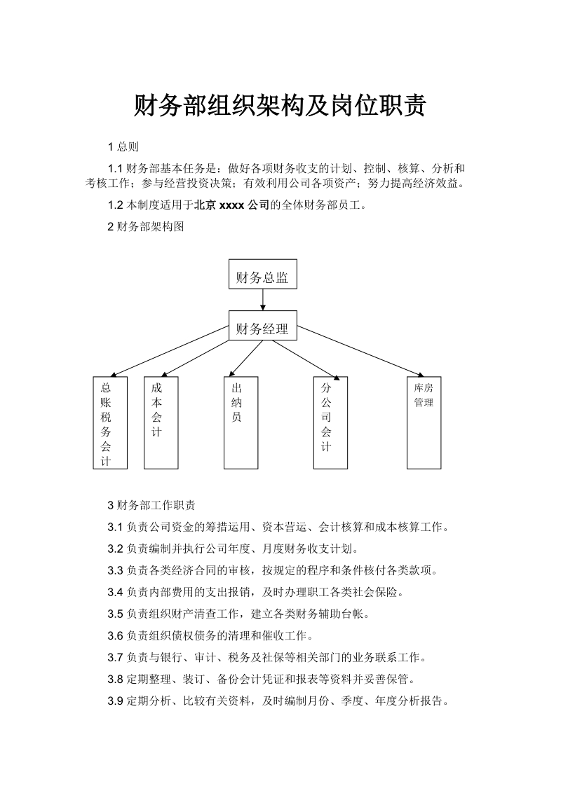 企业财务部组织架构及岗位职责-上传.doc_第1页