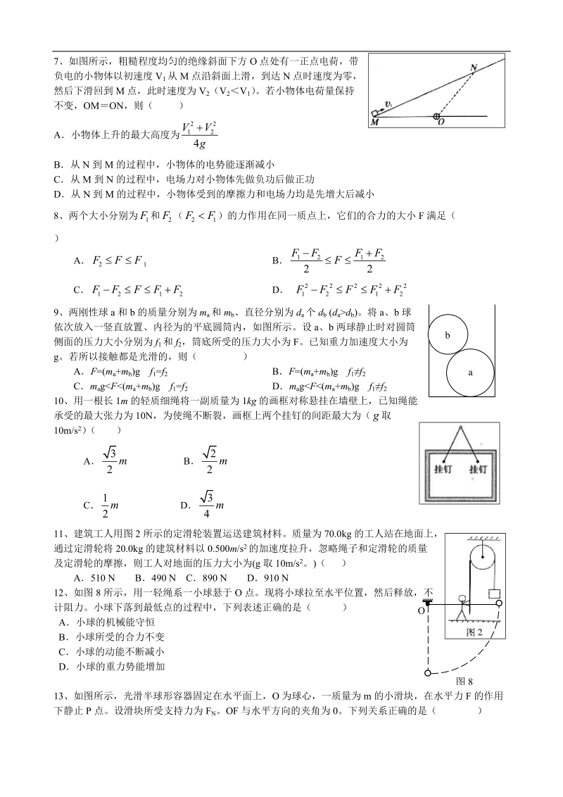 万安五中高三物理一轮复习测试卷(相互作用).doc_第2页