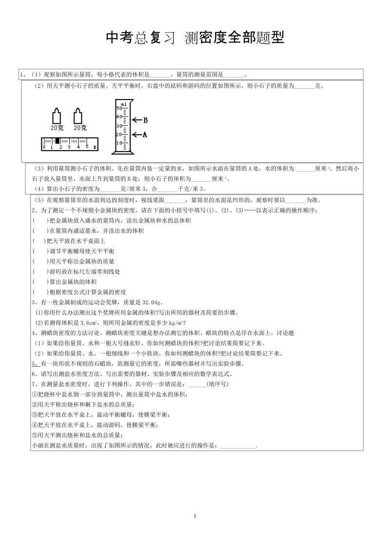 中考总复习 测密度全部题型.doc_第1页