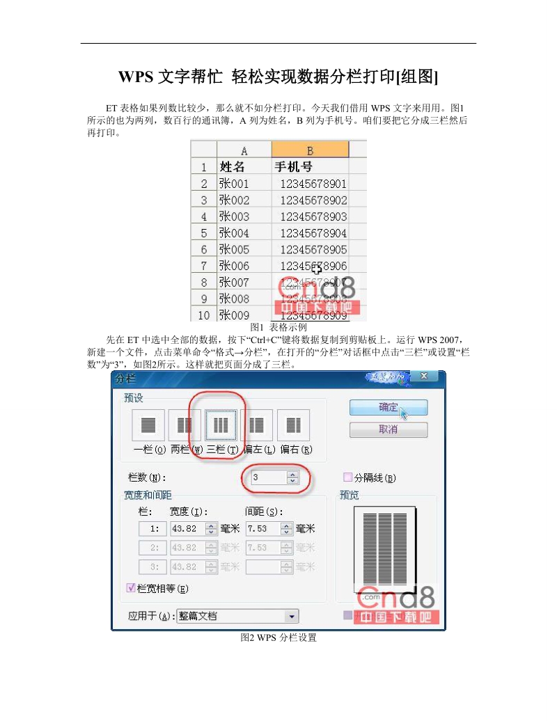 wps文字帮忙 轻松实现数据分栏打印.doc_第1页