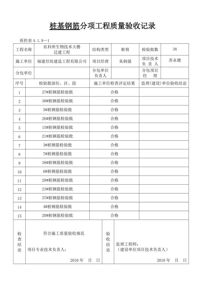 分项工程质量验收记录(钢筋).doc_第1页