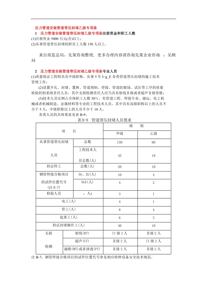 压力管道安装管道带压封堵甲级专项条.doc_第1页