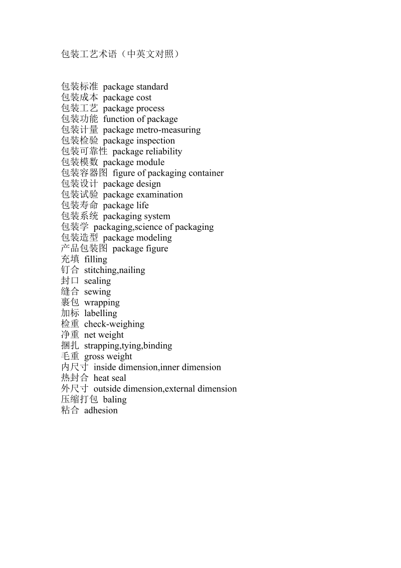 外贸业务口语  包装工艺术语(中英文对照).doc_第1页