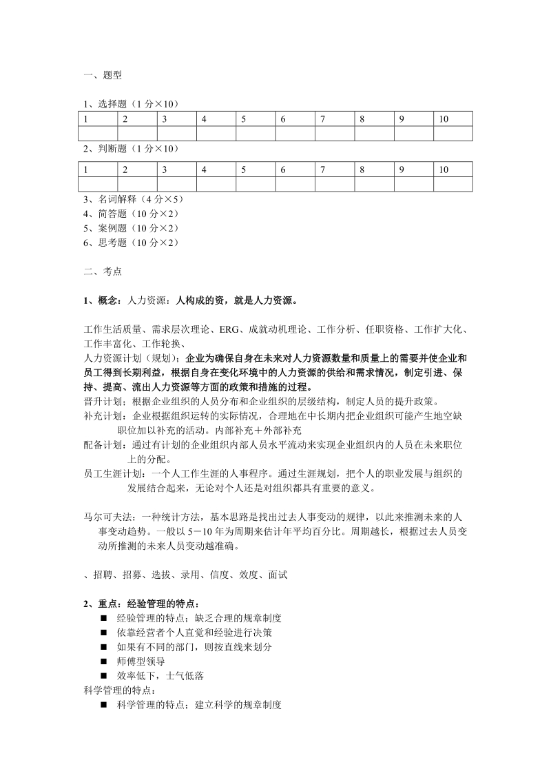 人力资源题型和重点00.doc_第1页