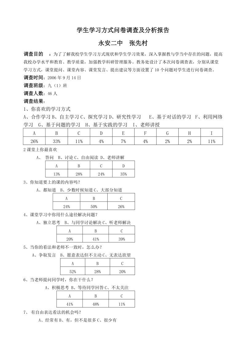 学生学习方式问卷调查及分析报告.doc_第1页