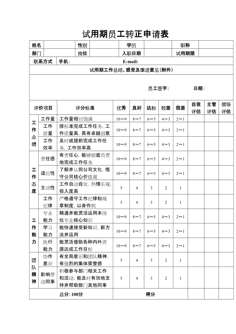 试用期员工转正申请表.doc_第1页