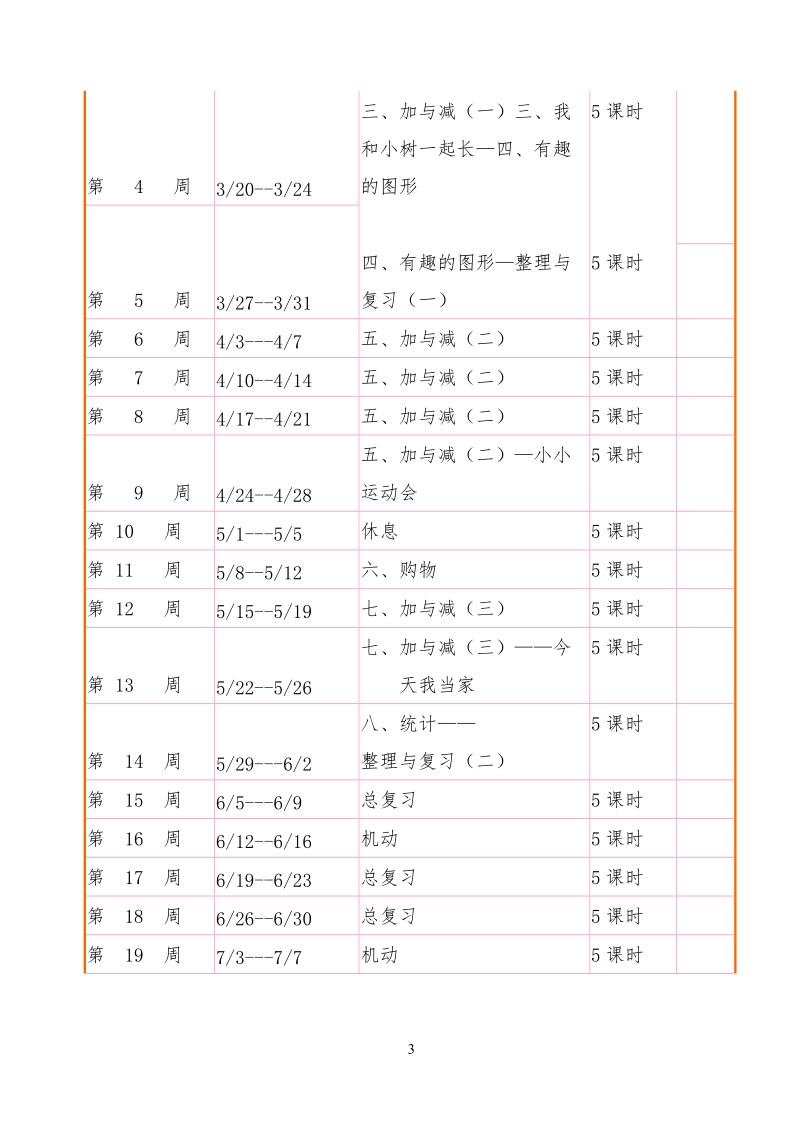 北师大版小学一年级数学下册全册教学设计.doc_第3页