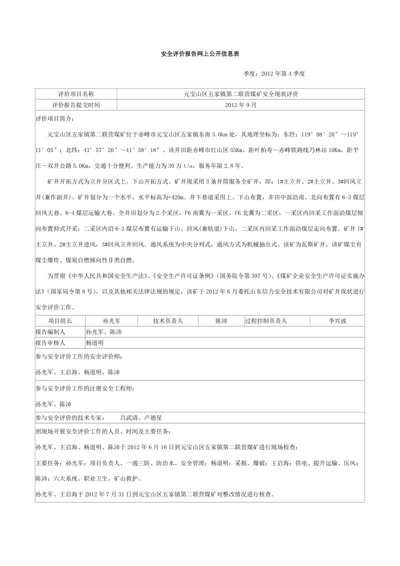 安全评价报告网上公开信息表.doc_第1页