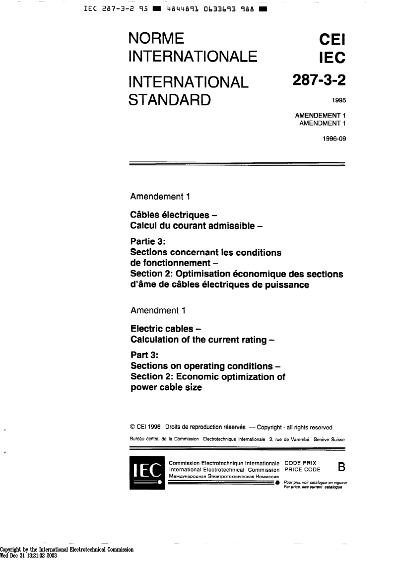 IEC 60287-3-2-1995 电缆电流定额的计算 第3部分 运行条件的章节 第2节电力电缆尺寸最佳经济选择(英文).pdf_第1页