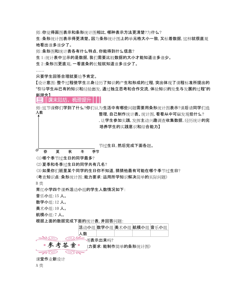 201 8-2019学年人教版四年级上第七单元条形统计图教学设计及教学反思作业题及答案.doc_第3页