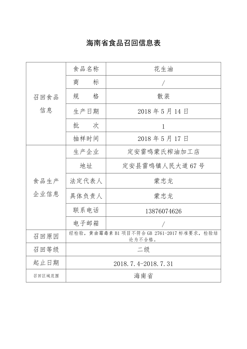 海南省食品召回信息表.doc_第1页