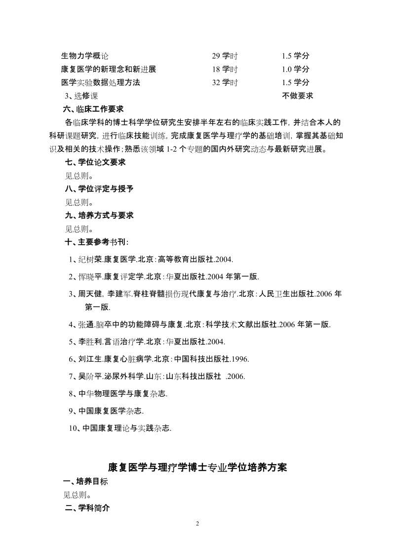 康复医学与理疗学博士科学学位培养方案.doc_第2页