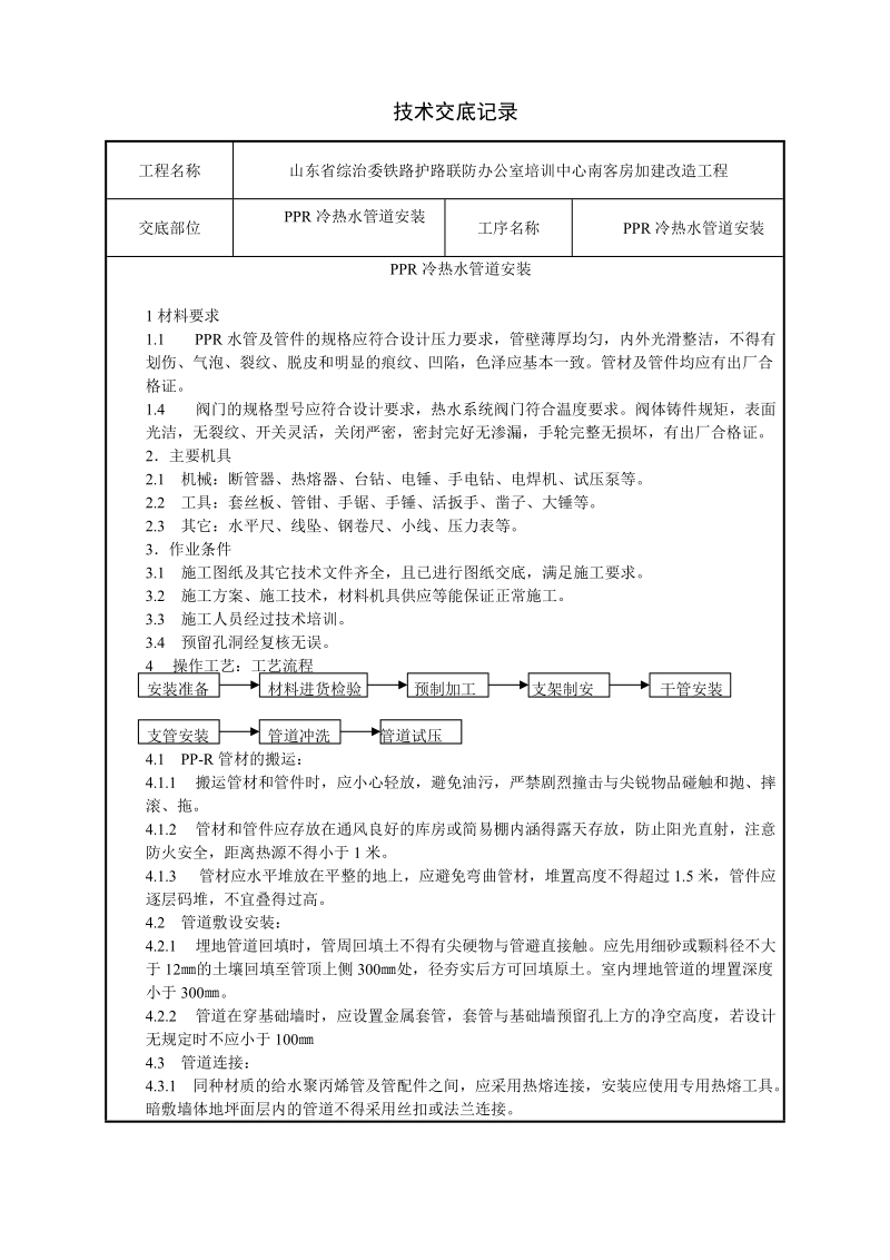 PPR冷热水管道安装施工工艺.doc_第1页