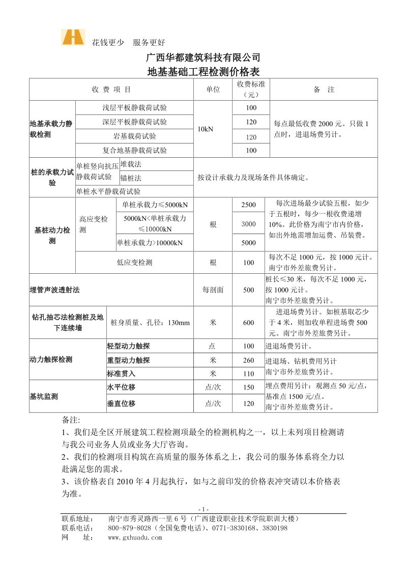 桩基收费价格表.doc_第1页