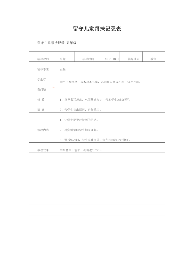 留守儿童帮扶记录表.doc_第1页