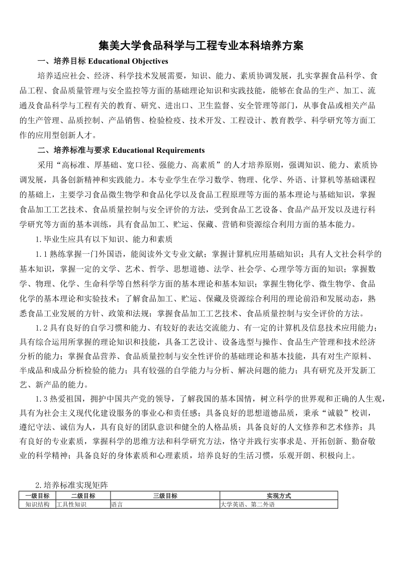 集美大学生物工程专业本科培养方案.doc_第1页