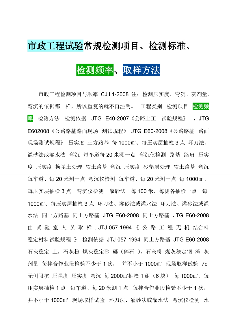 市政工程试验常规检测项目.doc_第1页