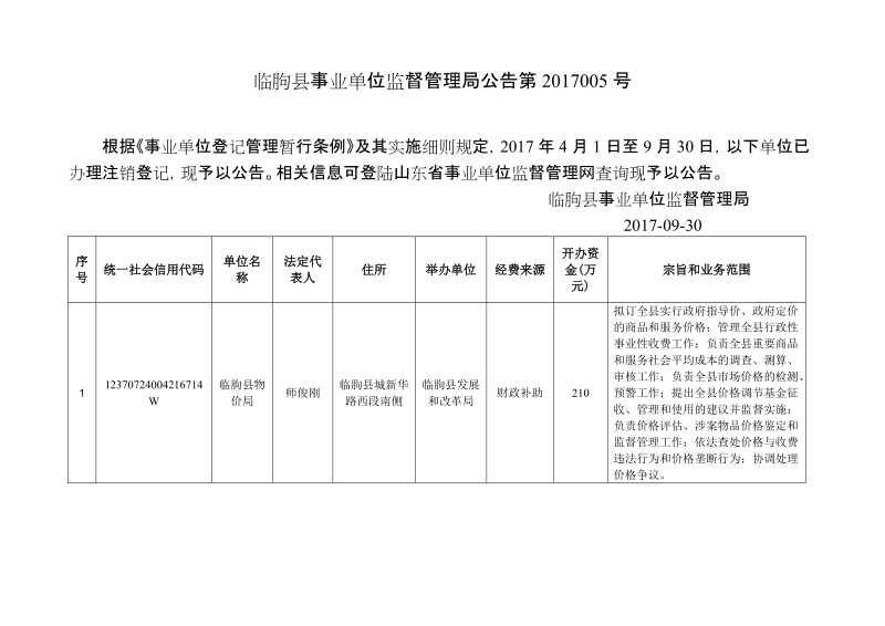 临朐县事业单位监督管理局公告第2017005号.doc_第1页