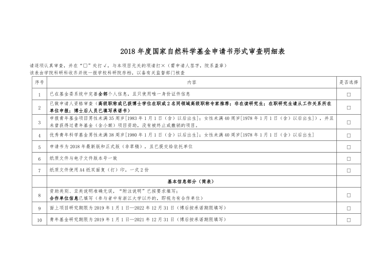 2018年度国家自然科学基金申请书形式审查明细表.doc_第1页