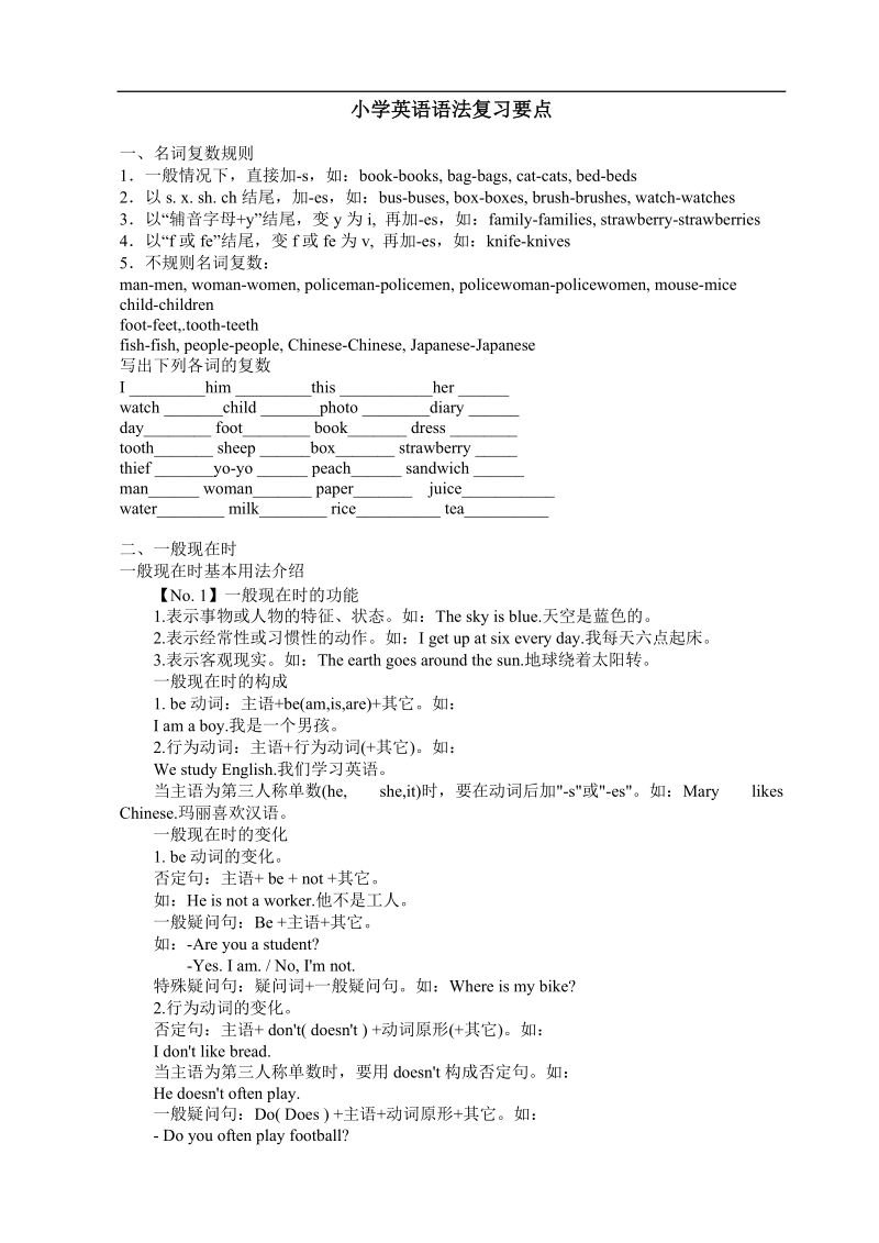 小学英语语法复习要点.doc_第1页