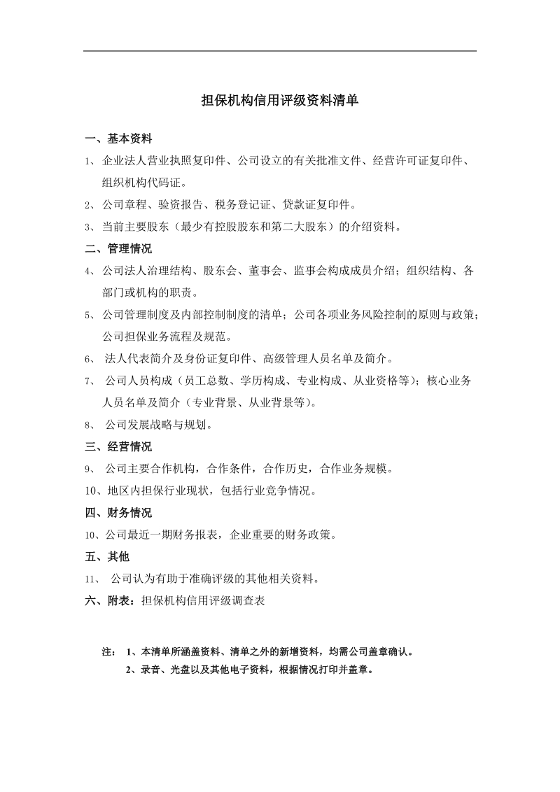 担保机构信用评级访谈提纲和资料清单(新成立企业).doc_第2页