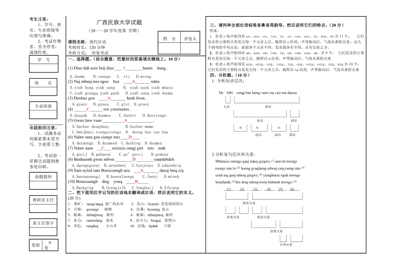 广西民族大学试题现代壮语.doc_第1页