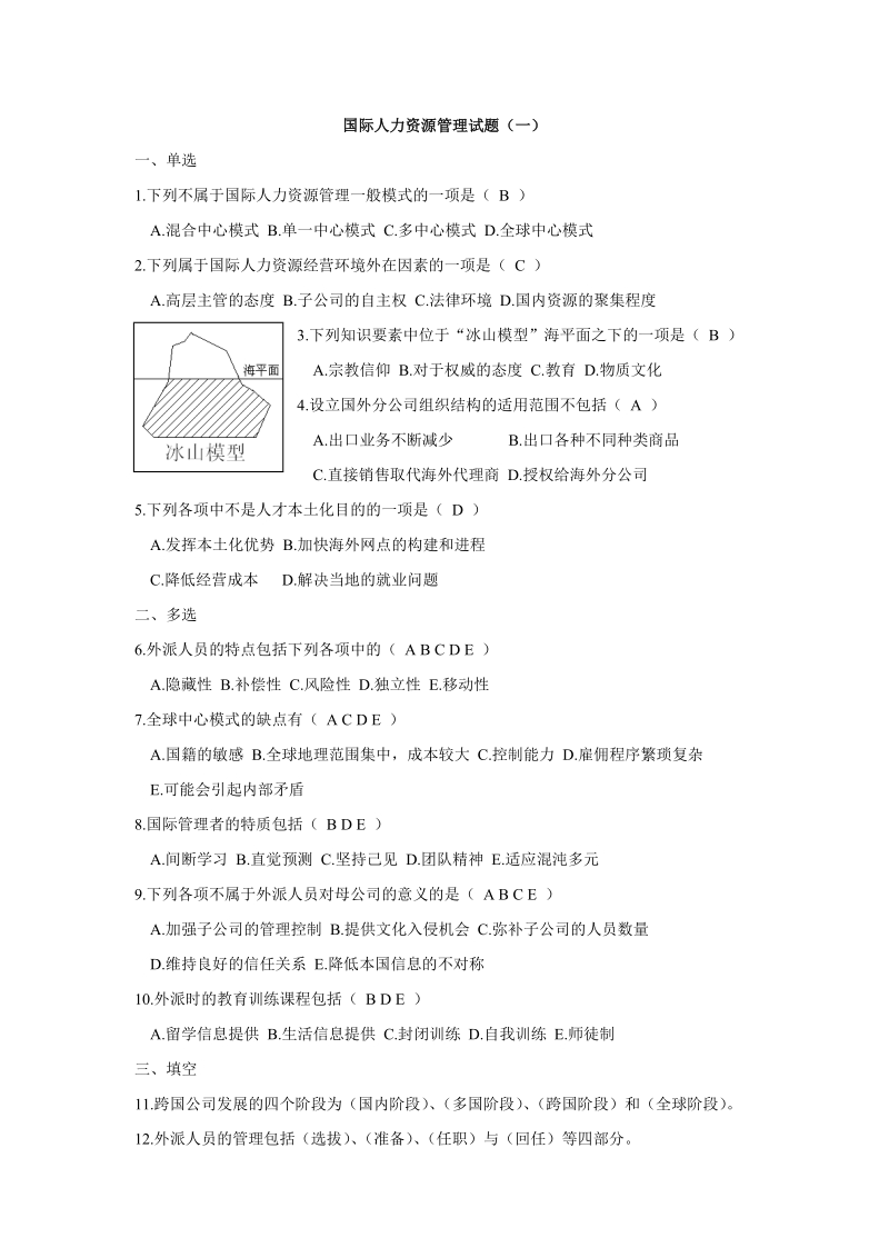 国际人力资源管理试题.doc_第1页